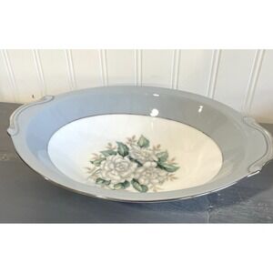 Harmony House Sheraton 3250 10.5" Oval Vegetable Bowl Gray Band White‎ Flowers